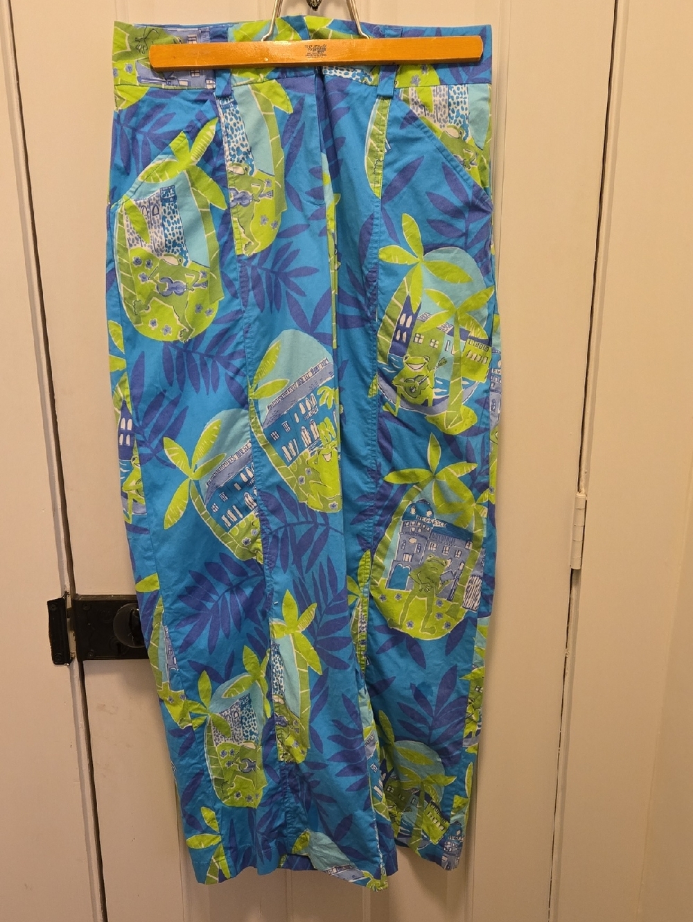 Lilly Pulitzer Cotton Wide Leg Pants Frog Serenade Size 8